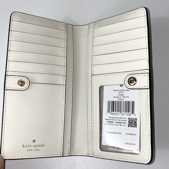Kate Spade Studded Large Slim Bifold Wallet in Meringue Madison NWT - Picture 5 of 9